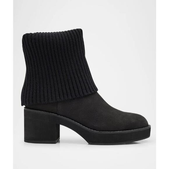 Eileen Fisher Knit Nubuck Leather Platform Ankle Booties 8.5 Black NWOT Boots - Picture 1 of 6